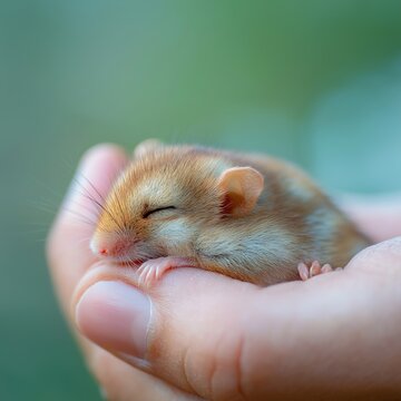 Adorable Sleeping Hamster in Gentle Hand