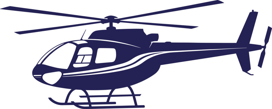Helicopter silhouette vector illustration, detailed chopper side view isolated on white background for aviation, transport and rescue design concepts