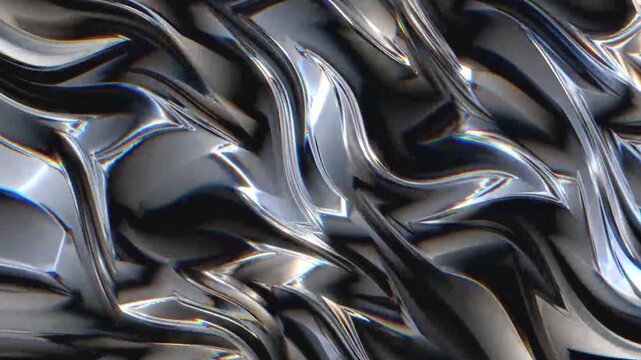 abstract glossy texture like waves animation with rainbow colors reflection in silver shine animation for background loop, infinite loop animation for logos and titles footage