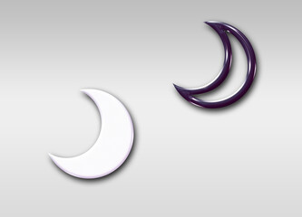 A white crescent moon next to a dark purple crescent moon © Sayma