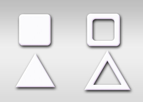 Four white shapes on a gray background