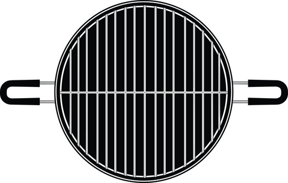 Round barbecue grill top view outline illustration cooking utensil vector isolated black design for kitchen, food and outdoor BBQ use