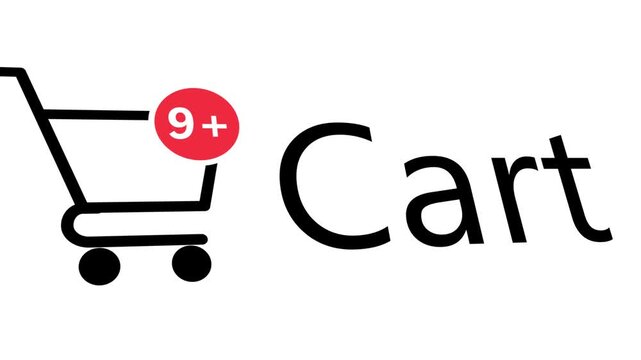 Shopping cart with red circle containing number animation. Online shopping cart counter animation. Shopping trolly.