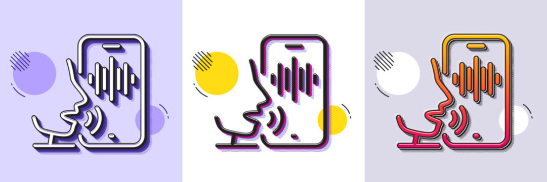 Voicemail line icon. Halftone dotted pattern. Gradient icon with grain shadow. Record phone voice sign. Cellphone mic symbol. Line voicemail icon. Various designs. Vector