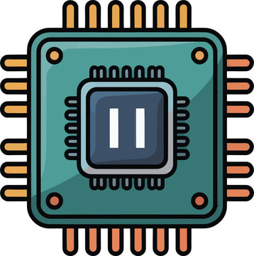 Microchip processing unit with parallel lines in center for technology concept vector illustration