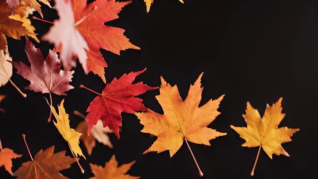 Vibrant autumn maple leaves against a dark background