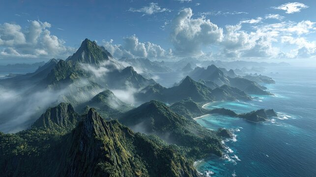 Fires of the Deep Pacific volcanic islands - Fringing coral reefs and Swirling mountain fog Nature