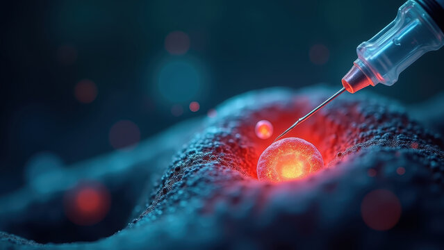 Stem cell therapy injecting healthy precursor cells into damaged bone marrow cavity