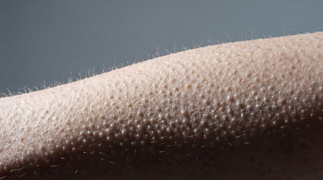 Close-up of human skin with goosebumps in cold weather texture detail