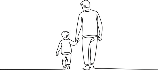 father and child walking line art featuring parent holding kid hand in simple outline style for family lifestyle illustration © ALEX