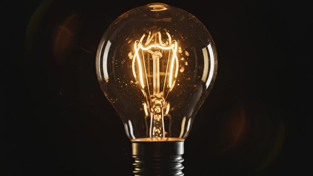 Closeup of glowing light bulb filament for commercial backgrounds, digital design, and advertising