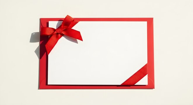 A red envelope with a white card and red ribbon bow isolated on white background
