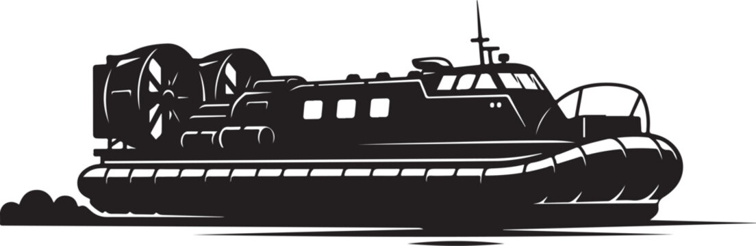 hovercraft, vector boat, black silhouette, transportation vehicle, hovercraft design