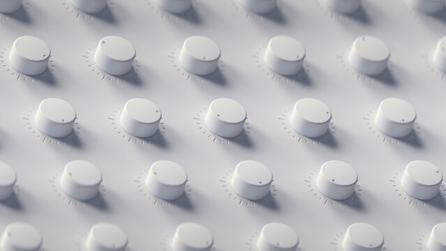 White rotary control knobs 3D render