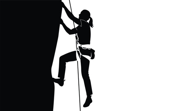 A dynamic image showcases a rock climber ascending a steep cliff face emphasizing strength and determination presented as a silhouette high quality professional detailed