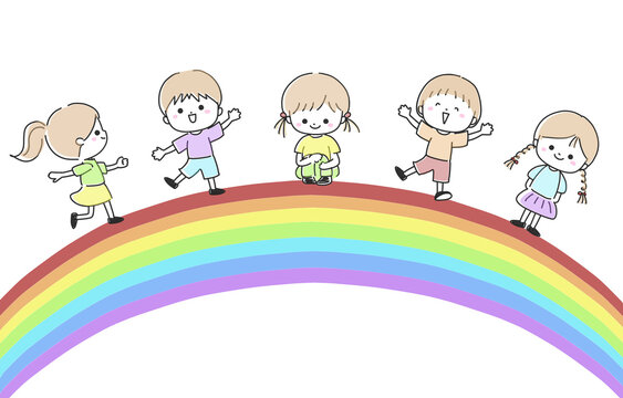 虹の上で遊ぶ子供たち