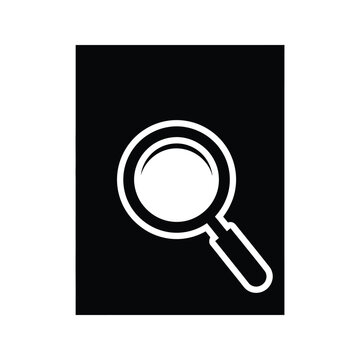 Magnifying glass icon inside dark rectangular frame representing search functionality and document inspection for research.