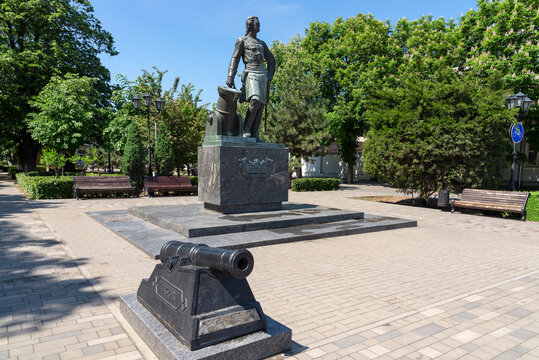 AZOV, RUSSIA - MAY 21, 2025: Monument to Emperor Peter the Great on the square of Azov, Rostov Region