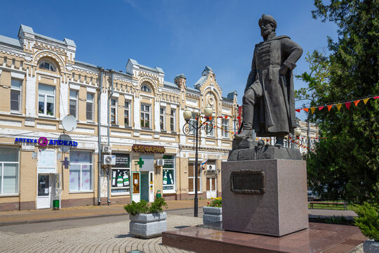 AZOV, RUSSIA - MAY 21, 2025: Monument to the first Russian Generalissimo Alexey Semyonovich Shein. Azov, Rostov region