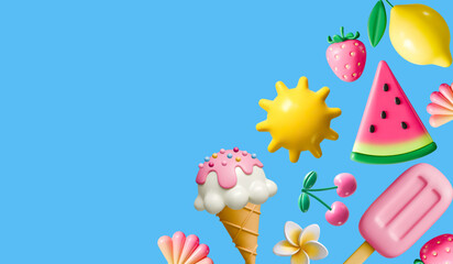 3d summer banner background design vector illustration © gala.draw