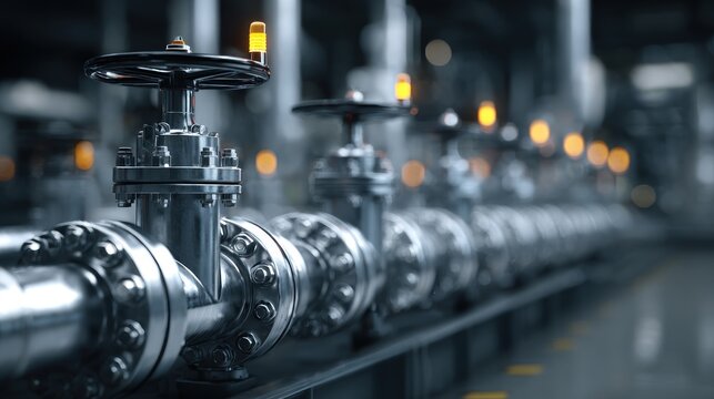 Industrial valves and pipelines close up
