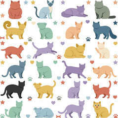 Fototapeta premium Generate a realistic kinds of deferent cute cat vector art silhouette with white background.