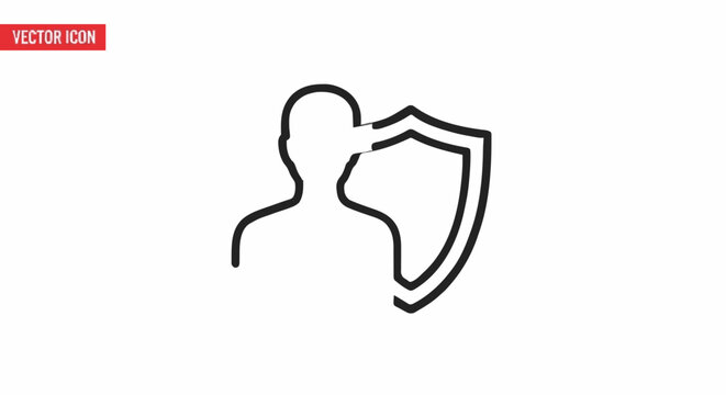 Conceptual illustration of personal protection and security, visualized with a shield icon safeguarding a human silhouette against threats or harm