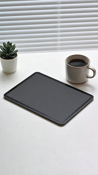 Office desk with digital tablet