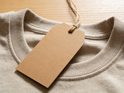 Cardboard tag on beige shirt