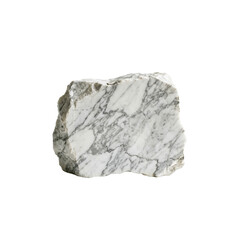 Fototapeta premium A raw, irregularly shaped piece of polished white marble stone with intricate grey veining against a clean white background