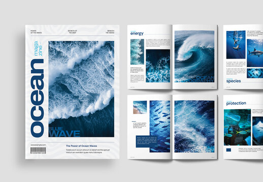 Modern Blue Ocean Wave Editorial Magazine Template