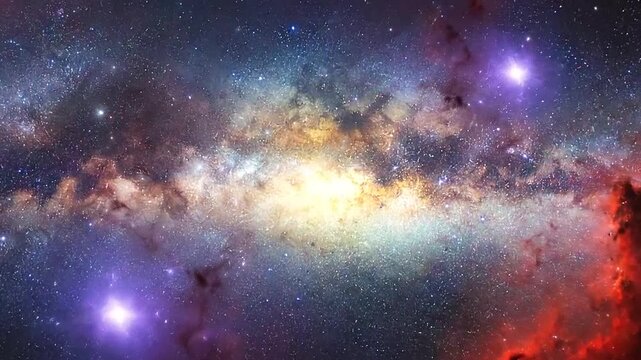 A beautiful and colorful depiction of a distant with many stars and nebulas in space