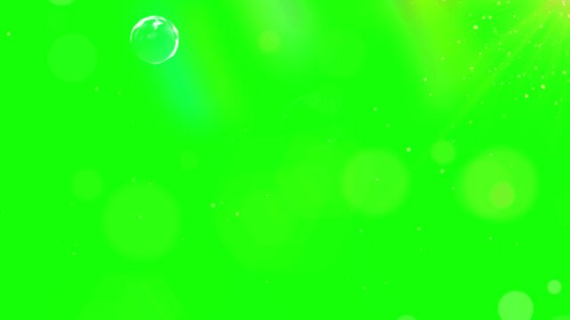 A video showcasing a mesmerizing green screen with floating bubbles and a rainbow effect