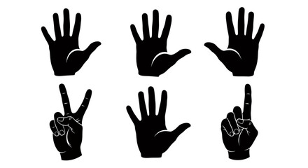 Obraz premium Set of black hand silhouettes showing various gestures against a white background.