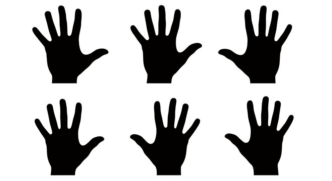 Six Raised Hands Silhouette Pattern in Black and White.