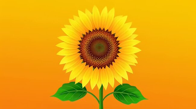 Vibrant single sunflower illustration isolated on warm orange background.