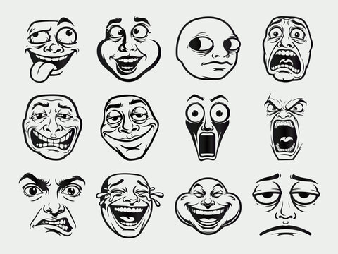 Diverse Cartoon Meme Faces Vector Collection: Expressive Emotions & Comic Styles