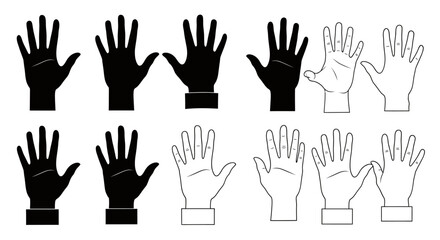 Fototapeta premium Collection of Black and White Hand Silhouette Icons in Flat Vector Style.