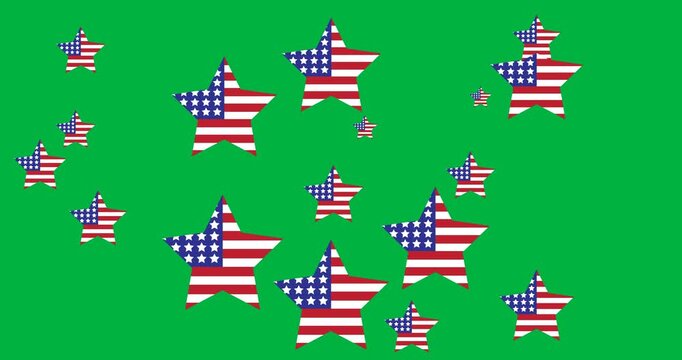 Digital animation of american flag design over multiple stars on black background