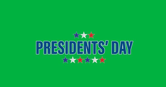 Digital animation of presidents day text and stars icons against black background
