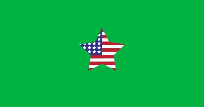 Digital animation of american flag design over star icon against black background