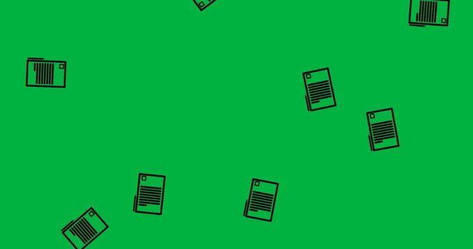 Digital animation of multiple graduation certificate icons falling against white background