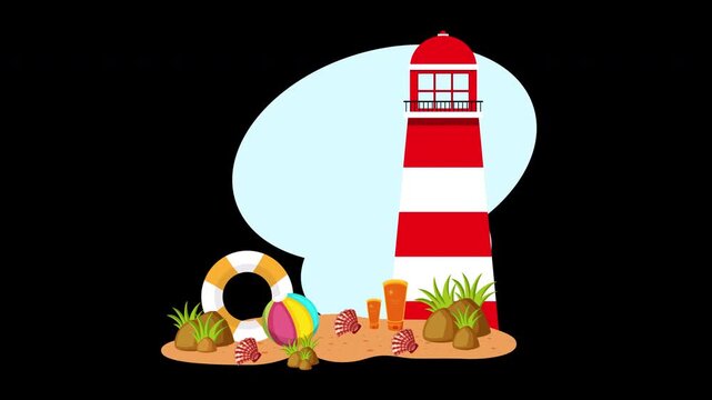 Animated Coastal Lighthouse and Beach Vacation Elements for Summer Holiday Promo Loop on Alpha Channel