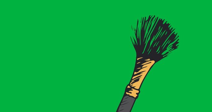 Digital animation of makeup brush icon floating against black background