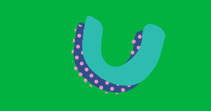Digital animation of u letter with dotted shadow effect against black background