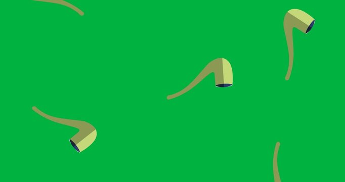 Digital animation of multiple smoke pipe icons falling against black background