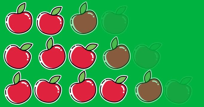Digital animation of multiple apple icons against black background