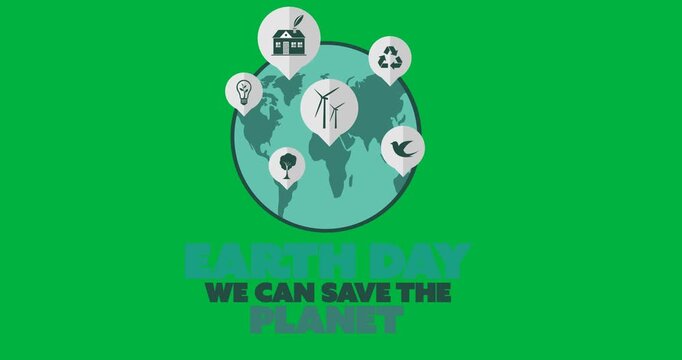 Digital animation of earth day text banner against black background