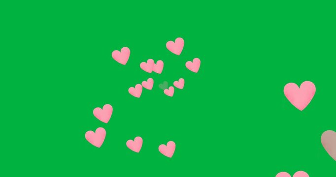 Digital animation of pink heart icons floating against black background