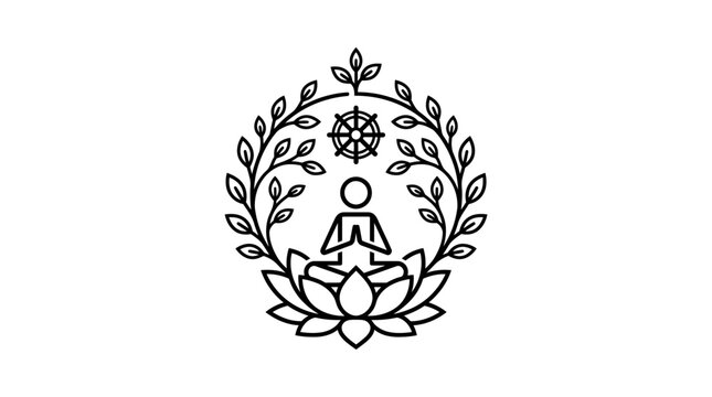 Meditating Figure Enclosed in Floral Frame